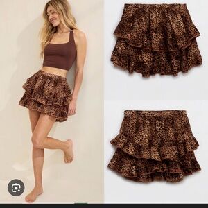 Aerie Leopard Print Ruffle Skort